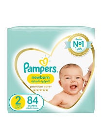 Premium Care Diapers, Size 2, Mini, 3-8 Kg, The Softest Diaper And The Best Skin Protection, 84 Baby Diapers 