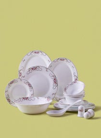 18 Piece Opalware Dinner Set - Light Weight Dishes, Plates - Dinner Plate, Side Plate, Bowl, Serving Dish And Bowl - Serves 4 - Festive Design Orchid Gold 