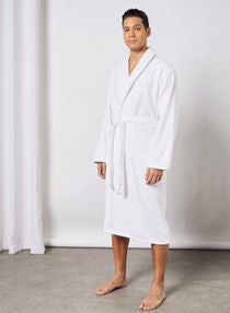 Luxury Bathrobe - 350 GSM 100% Cotton Velvet Feel - Ultra Soft - Shawl Collar & Pocket - White Color - 1 Piece 