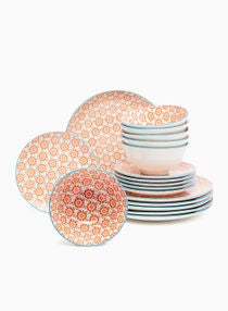 18 Piece Porcelain Dinner Set - Dishes, Plates - Dinner Plate, Side Plate, Bowl - Serves 6 - Printed Design Sophia 