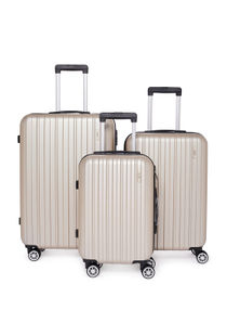 3-Piece ABS Hardside Spinner Iron Rod Luggage Trolley Set With TSA Lock 20/24/28 Inch Champagne 