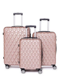 3-Piece ABS Hardside Spinner Iron Rod Luggage Trolley Set With TSA Lock 20/24/28 Inch Rose Gold 