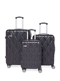 3-Piece ABS Hardside Spinner Iron Rod Luggage Trolley Set With TSA Lock 20/24/28 Inch Black 