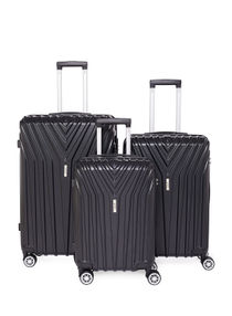 3-Piece ABS Hardside Spinner Iron Rod Luggage Trolley Set With TSA Lock 20/24/28 Inch Black 