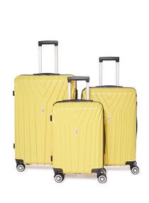 3-Piece ABS Hardside Spinner Iron Rod Luggage Trolley Set With TSA Lock 20/24/28 Inch Yellow 