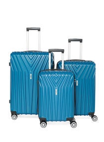 3-Piece ABS Hardside Spinner Iron Rod Luggage Trolley Set With TSA Lock 20/24/28 Inch Dark Blue 