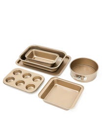6 Piece Oven Pan Set - Made Of Carbon Steel - Baking Pan - Oven Trays - Cake Tray - Oven Pan - Cake Mold - Rose Gold 