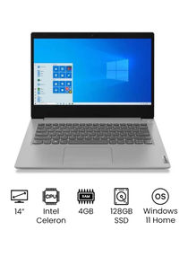 Ideapad 3 Laptop With 14-Inch Display, Celeron N4020 Processor/4GB RAM 128GB SSD/Intel UHD Graphics/Windows 11 Home English/Arabic Grey 