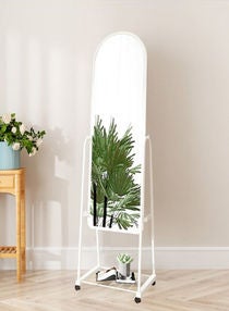 Floor Full Length Mirror with Holder White 