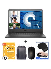 Vostro 14 3400 Laptop With 14-Inch Display, Core i3-1115G4 Processor/8GB RAM/256GB SSD/Intel UHD Graphics/Windows 10 With Mouse Pad + Norton Anti Virus + Mouse + Laptop Bag English Black 