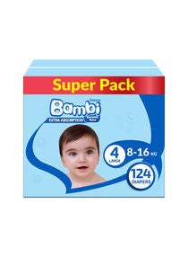 Baby Diapers Super Pack Size 4, Large, 8-16 KG, 124 Count 