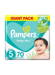 Baby-Dry Diapers With Aloe Vera Lotion And Leakage Protection,Size 5, 11-16 kg, 70 Diapers 