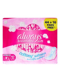 Cottony Breathable Soft Maxi Thick, Large Sanitary Pads With Wings, 60 Pads 
