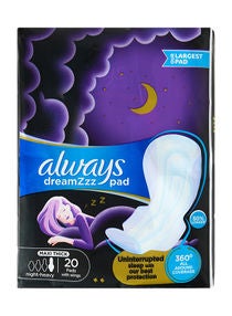 Dreamzz Pad Maxi Thick, Night Long Sanitary Pads With Wings, 20 Pieces 