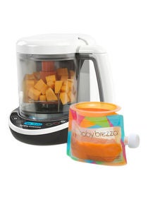 One Step Baby Food Maker Deluxe, Includes 3 Pouches 3 Funnels Automatic Cooker and blender 