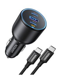 130W Super Fast Car Charger Fast Charging 3-Port USB Car Power Adapter With 100W USB C Cable Car Fast Charger Plug for Macbook Laptop iPad Tablets iPhone /Samsung/ Huawei/ Xiaomi/ Oneplus, etc Black 