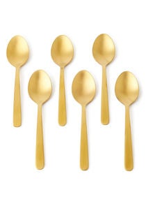 6 Piece Teaspoons Set - Made Of Stainless Steel - Silverware Flatware - Spoons - Spoon Set - Tea Spoons - Serves 6 - Design Gold Sail 