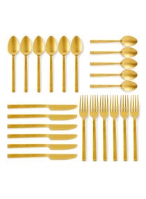 24 Piece Cutlery Set - Made Of Stainless Steel - Silverware Flatware - Spoons And Forks Set, Spoon Set - Table Spoons, Tea Spoons, Forks, Knives - Serves 6 - Design Gold Lyra 