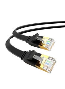 Ethernet Cable Cat7 High Speed Flat Gigabit RJ45 LAN Cable 10Gbps Shielded Internet Network Patch Cord Compatible For Gaming PS5/4/3 Xbox PC Laptop Modem Router PC-1M Black 