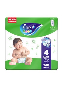 Baby Diapers Size 4 (7-14kg) Large, 148 Count With The New Double Lock Leak Barriers 