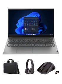 ThinkBook 14 G2 Business Laptop With 14 Inch Display, Core i5-1135G7 Processor/8GB RAM/512GB SSD/Intel Iris XE Graphics/Windows 11 Pro With Laptop Bag + Wireless Mouse + BT Headphone English Grey 