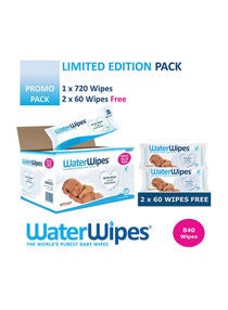 99.9% Water Ultra-Mild Original Baby Wipes For Sensitive Skin, 720 Wipes, 2 x 60 Pieces Free Offer Pack 