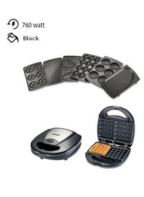 7-In-1 Non-Stick Multi Snacks Maker with Sandwich-Grill-Waffle-Donuts Detachable Plates 760 W SSM-862 Black 