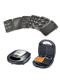 7-In-1 Non-Stick Multi Snacks Maker with Sandwich-Grill-Waffle-Donuts Detachable Plates 760 W SSM-862 Black 